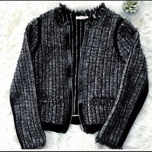 Rebecca Taylor Tweed Fringe Zippered Jacket